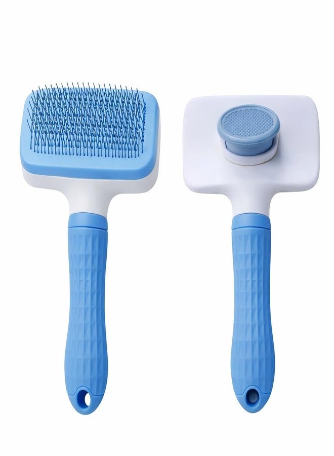 Self Cleaning Pet Grooming Brush for Dogs & Cats | One Click Hair Removal Comb | Stainless Steel Pins with Massage Rubber Tips | Reduces Shedding & Tangles | Suitable for All Breeds (BLUE) - Image 1