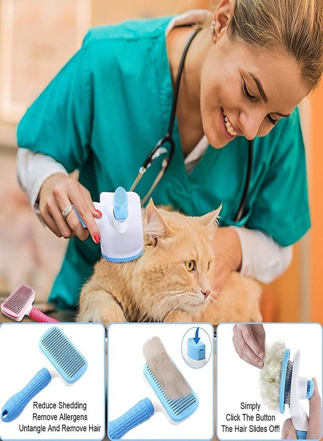 Self Cleaning Pet Grooming Brush for Dogs & Cats | One Click Hair Removal Comb | Stainless Steel Pins with Massage Rubber Tips | Reduces Shedding & Tangles | Suitable for All Breeds (BLUE) - Image 5