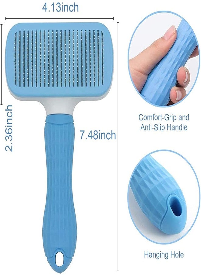 Self Cleaning Pet Grooming Brush for Dogs & Cats | One Click Hair Removal Comb | Stainless Steel Pins with Massage Rubber Tips | Reduces Shedding & Tangles | Suitable for All Breeds (BLUE) - Image 2