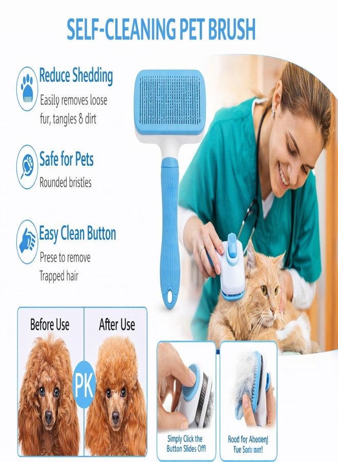 Self Cleaning Pet Grooming Brush for Dogs & Cats | One Click Hair Removal Comb | Stainless Steel Pins with Massage Rubber Tips | Reduces Shedding & Tangles | Suitable for All Breeds (BLUE) - Image 3