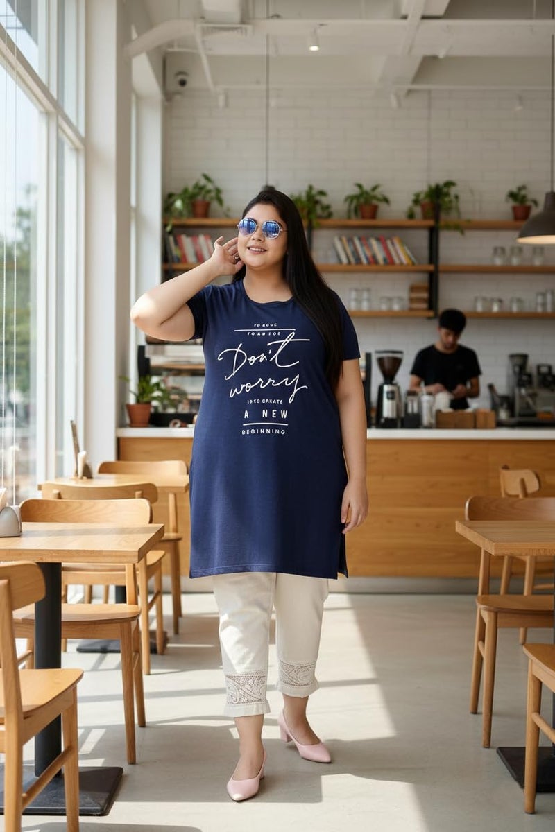 In Love Women's Plus Size Cotton Long-line Chest Print T-Shirt with Pocket - Image 3