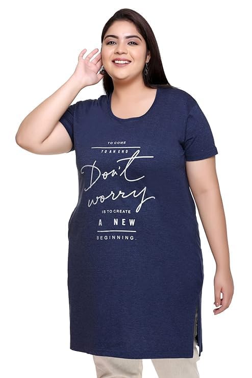 In Love Women's Plus Size Cotton Long-line Chest Print T-Shirt with Pocket - Image 1