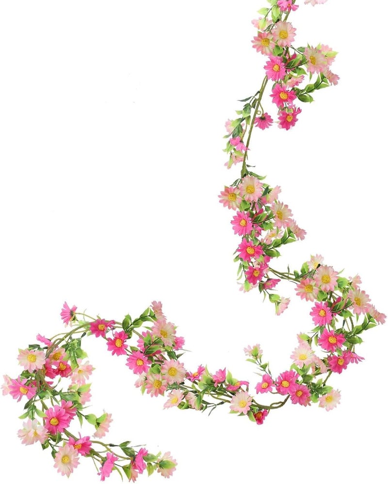HO2NLE 6.5ft Silk Flower Garland Pink Wildflower & Artificial Daisy Vine with 88 Blooms â€“ Realistic Spring Floral Hanging Vines for Wedding Arch, Baby Shower, Party Backdrop, and Home Wall Decor - Image 1