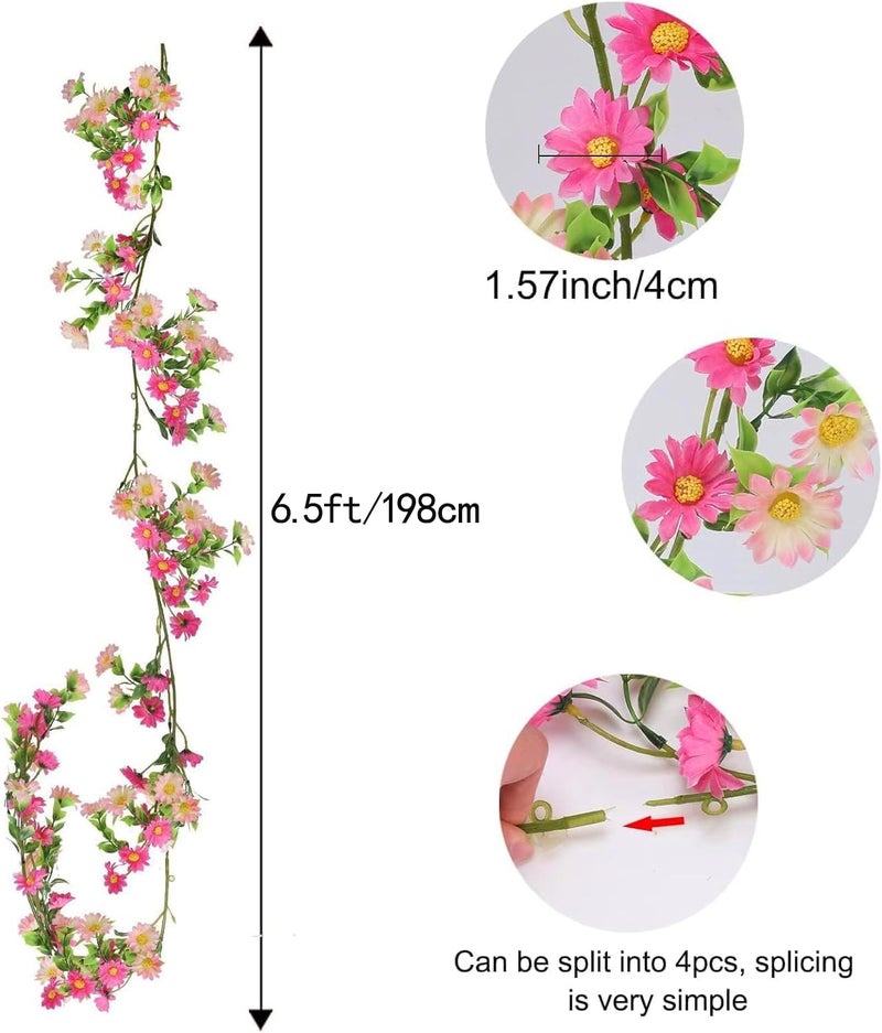 HO2NLE 6.5ft Silk Flower Garland Pink Wildflower & Artificial Daisy Vine with 88 Blooms â€“ Realistic Spring Floral Hanging Vines for Wedding Arch, Baby Shower, Party Backdrop, and Home Wall Decor - Image 2