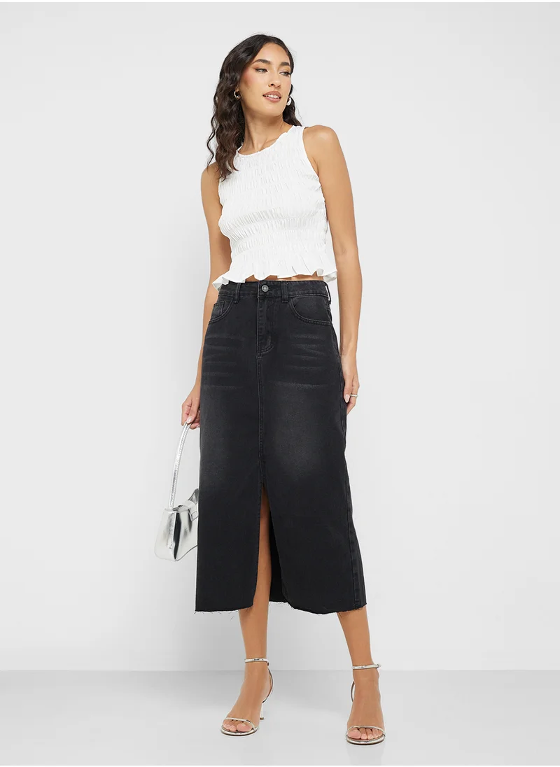 جينجر Denim Midi Skirt With Slit