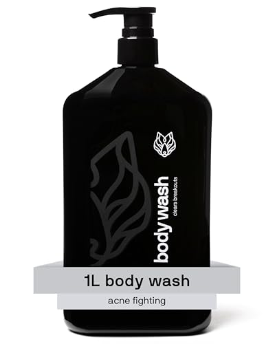 Black Wolf Salicylic Acid Body Wash for Men, 1 Liter - Men's Acne Body Wash - Charcoal Helps Reduce Acne Breakouts & Cleanse Your Skin - Full Coverage & Deep Clean Treatment - Men's Bodywash - Image 1
