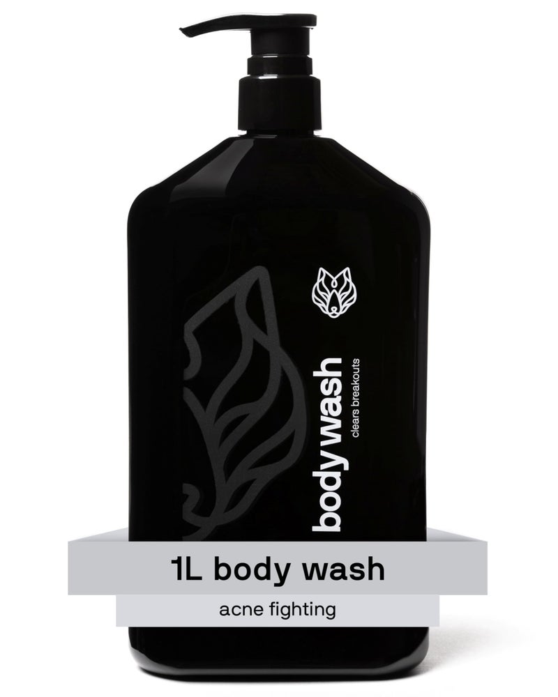 Black Wolf Salicylic Acid Body Wash for Men, 1 Liter - Men's Acne Body Wash - Charcoal Helps Reduce Acne Breakouts & Cleanse Your Skin - Full Coverage & Deep Clean Treatment - Men's Bodywash - Image 2