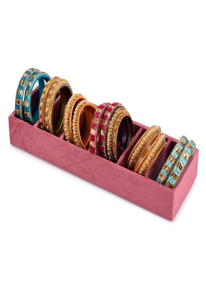 Azyeea Premium Velvet 6 Slot Kada Tray Bangle box Tray to Organize Your Kada's Dark Pink Colour Drawer tray size -12X3.8X1.5 Inch - Image 1