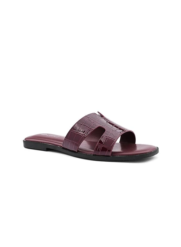 كابلي Cuple Croc-Embossed Double Strap Flat Slides