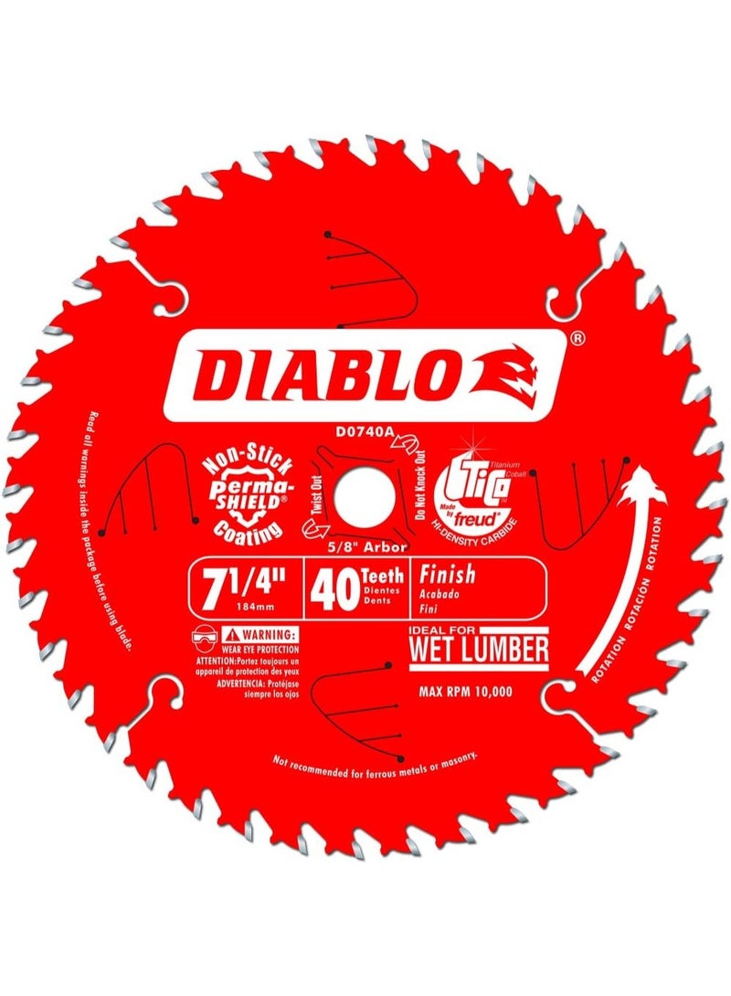 freud Freud D0740A Diablo 7-1/4 40 Tooth ATB Finishing Saw Blade with 5/8-Inch Arbor, Diamond Knockout, and PermaShield Coating 