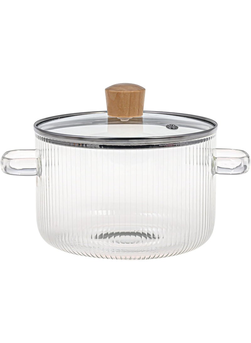 Glass Cooking Pot with Lid - 1.6 Liter (54 oz) Heat Resistant Borosilicate Glass - Paella Cooking Pot with Lid Safe for Soup, Milk, and Baby Food - Image 1