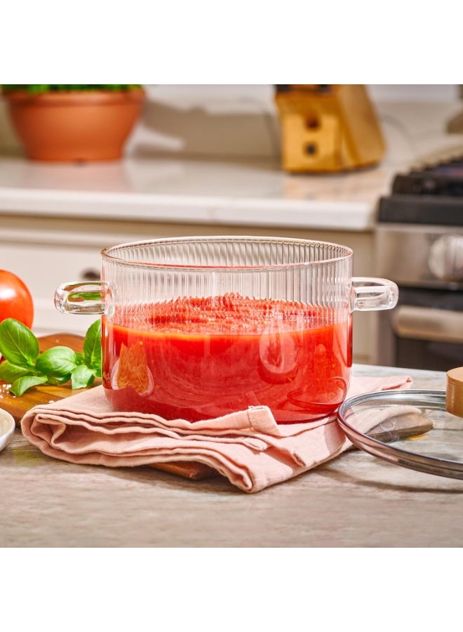 Glass Cooking Pot with Lid - 1.6 Liter (54 oz) Heat Resistant Borosilicate Glass - Paella Cooking Pot with Lid Safe for Soup, Milk, and Baby Food - Image 3