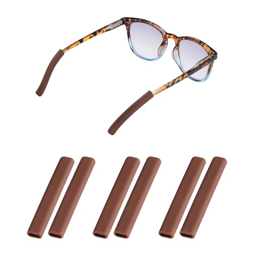 fusanwin Anti-Slip Glasses Ear Cushion, Silicone Eyeglasses Temple Tips Sleece, Soft Sleeve Grip, Comfort Eyeglass Ear Cushions, Eyeglass Ear Grips for Men, Women, Glasses Accessories (3 Brown Pairs) - Image 1
