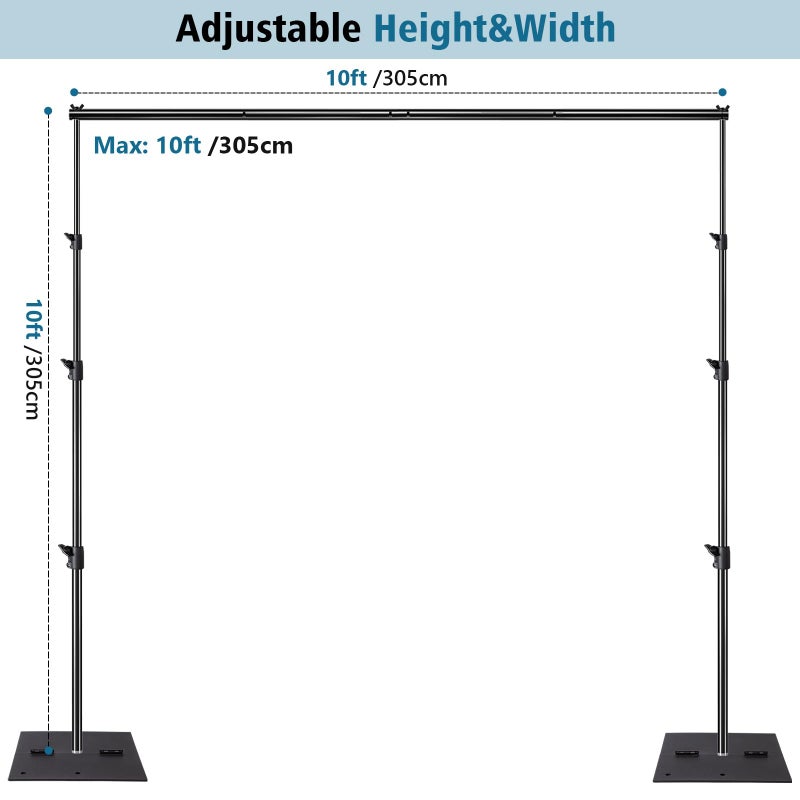 SLOW DOLPHIN Pipe and Drape Photography Backdrop Stand Kit Adjustable Photo Background Stand 10ft x 10ft with Metal Base for Parties Weddings Birthday Party Events Photo Booth(Black) - Image 2