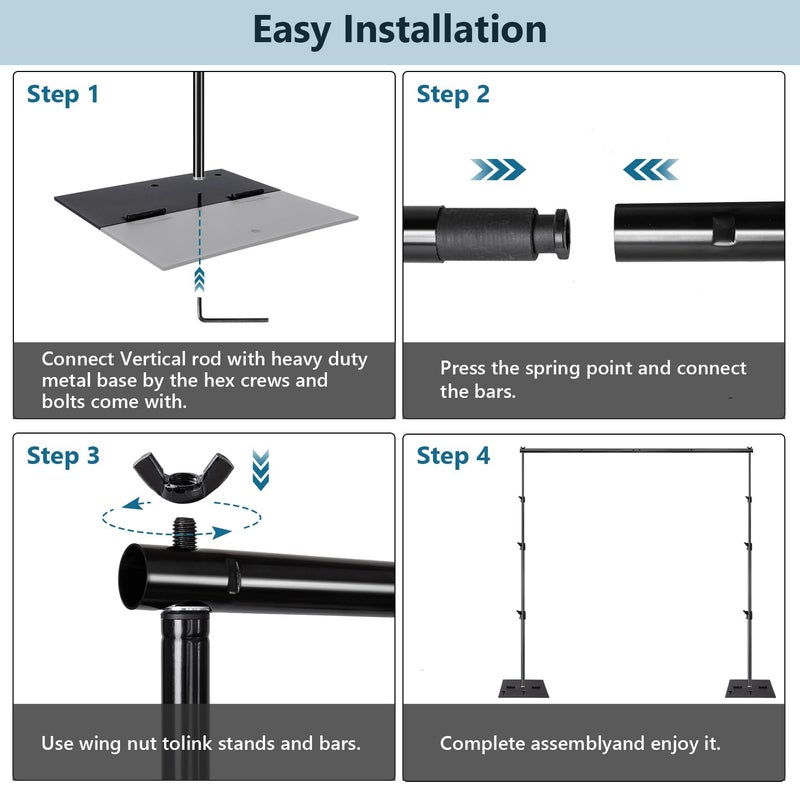 SLOW DOLPHIN Pipe and Drape Photography Backdrop Stand Kit Adjustable Photo Background Stand 10ft x 10ft with Metal Base for Parties Weddings Birthday Party Events Photo Booth(Black) - Image 4
