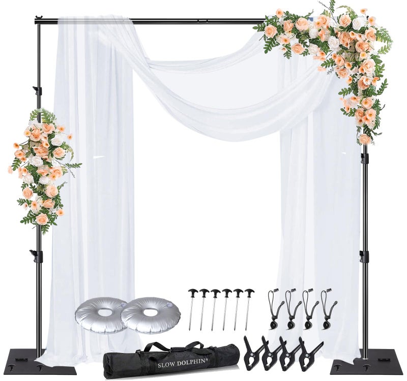 SLOW DOLPHIN Pipe and Drape Photography Backdrop Stand Kit Adjustable Photo Background Stand 10ft x 10ft with Metal Base for Parties Weddings Birthday Party Events Photo Booth(Black) - Image 1