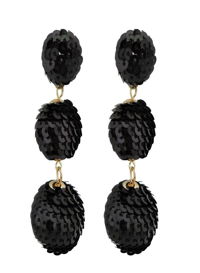 Coiris Sparkling Ball Dangle Earrings for Women Bohemian Handmade Sparkly Sequin Beaded Ball Lightweight Vacation Earrings(ER1084-black) - Image 1