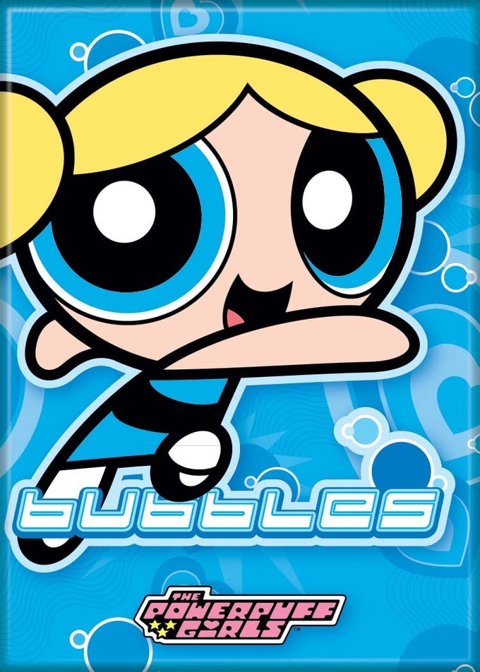 ATABOY POWERPUFF GIRLS MAGNET BUBBLES ON BLUE 25 X 35 MAGNET FOR REFRIGERATORS WHITEBOARDS LOCKER DECORATIONS