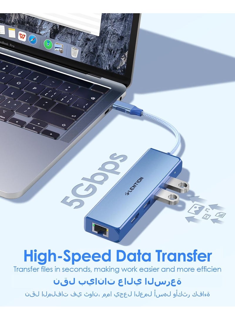 LENTION USB C Hub with Gigabit Ethernet Adapter, 4K HDMI, 3 USB 3.0 Dongle for 2025-2016 MacBook Pro 13/14/15/16, New Mac Air & Surface, Chromebook, More, Stable Driver Certified (CB-C25, Blue) - Image 3