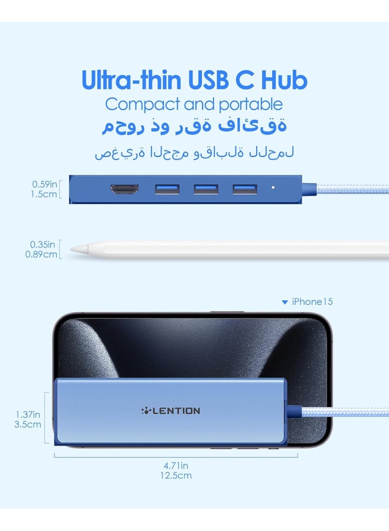 LENTION USB C Hub with Gigabit Ethernet Adapter, 4K HDMI, 3 USB 3.0 Dongle for 2025-2016 MacBook Pro 13/14/15/16, New Mac Air & Surface, Chromebook, More, Stable Driver Certified (CB-C25, Blue) - Image 2