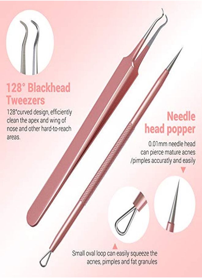 Blackhead Remover Pimple Popper Tool Kit Professional Blackhead Extractor Tool For Nose Face, Stainless Comedone Extractor, Blemish Whitehead Popping Tool With Portable Metal Case