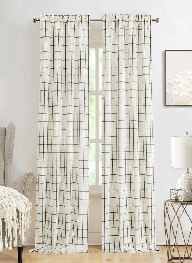 Amzdecor Buffalo Plaid Window Treatment Set,Light Filtering Curtain Woven Lines Pattern Drapes for Living Room and Bedroom, Semi Sheer Rod Pocket Modern Farmhouse Style 2 Panels 40"x95"x2,Beige&Black - Image 1