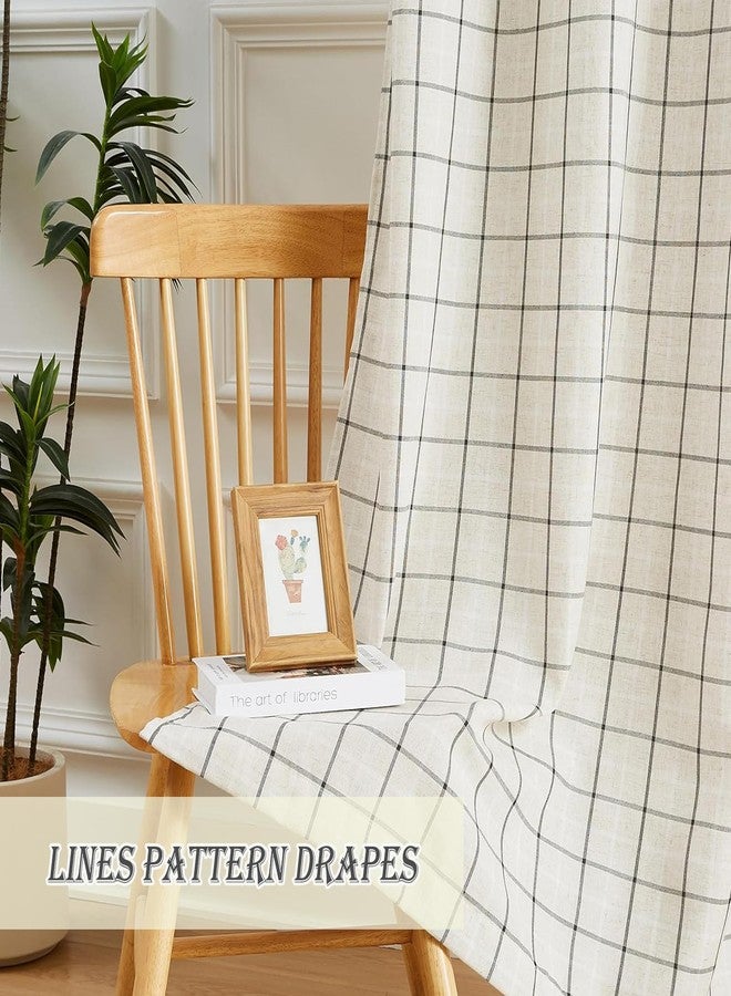 Amzdecor Buffalo Plaid Window Treatment Set,Light Filtering Curtain Woven Lines Pattern Drapes for Living Room and Bedroom, Semi Sheer Rod Pocket Modern Farmhouse Style 2 Panels 40"x95"x2,Beige&Black - Image 2