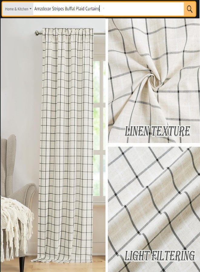 Amzdecor Buffalo Plaid Window Treatment Set,Light Filtering Curtain Woven Lines Pattern Drapes for Living Room and Bedroom, Semi Sheer Rod Pocket Modern Farmhouse Style 2 Panels 40"x95"x2,Beige&Black - Image 5