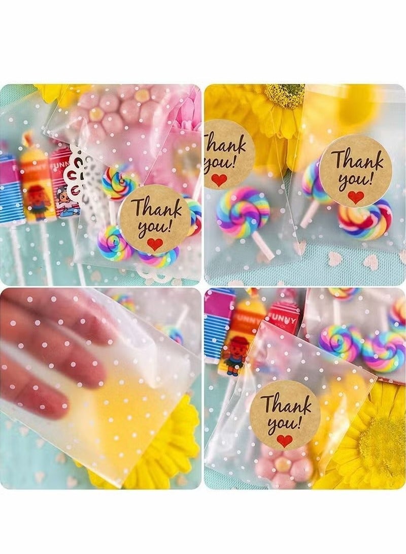 Resealable Plastic Cellophane Bags 100Piece Self Adhesive Cookie Bags Treat Bags, with Thank You Stickers, 3.9x3.9 inch - Image 3