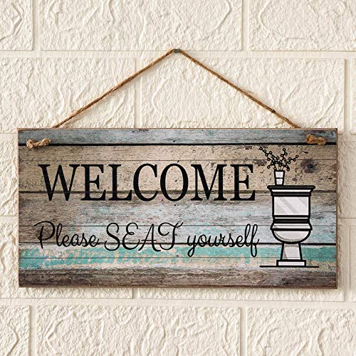 Yankario Funny Wall Décor Sign for Bathroom, Farmhouse Rustic Bathroom Wall Art Pictures Decoration, 12"×6" Please Seat Yourself Wood Plaque - Image 2
