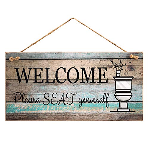 Yankario Funny Wall Décor Sign for Bathroom, Farmhouse Rustic Bathroom Wall Art Pictures Decoration, 12"×6" Please Seat Yourself Wood Plaque - Image 1