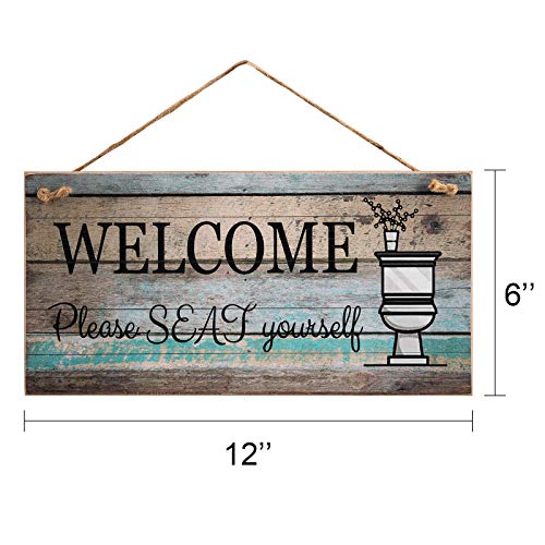 Yankario Funny Wall Décor Sign for Bathroom, Farmhouse Rustic Bathroom Wall Art Pictures Decoration, 12"×6" Please Seat Yourself Wood Plaque - Image 3