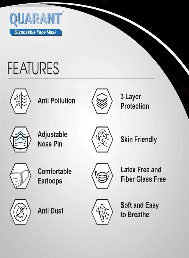 QUARANT Meltblown - SMMS Fabric 3 Ply Disposable Face Mask with Nose Clip and Reusable Travel Pouch (Black, Pack of 50) for Unisex - Image 2