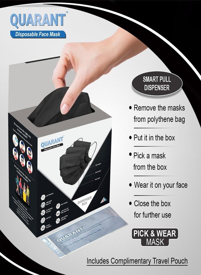 QUARANT Meltblown - SMMS Fabric 3 Ply Disposable Face Mask with Nose Clip and Reusable Travel Pouch (Black, Pack of 50) for Unisex - Image 5