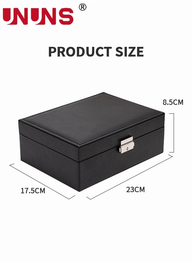 UNUNS - 2-Layer Jewelry And Watch Storage Box, PU Leather Jewelry/Watch Boxes For Women With Lock And Removable Partition - Image 1