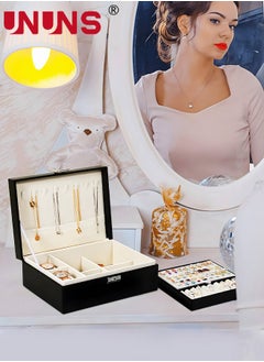 UNUNS 2-Layer Jewelry And Watch Storage Box, PU Leather Jewelry/Watch Boxes For Women With Lock And Removable Partition  - Image 3