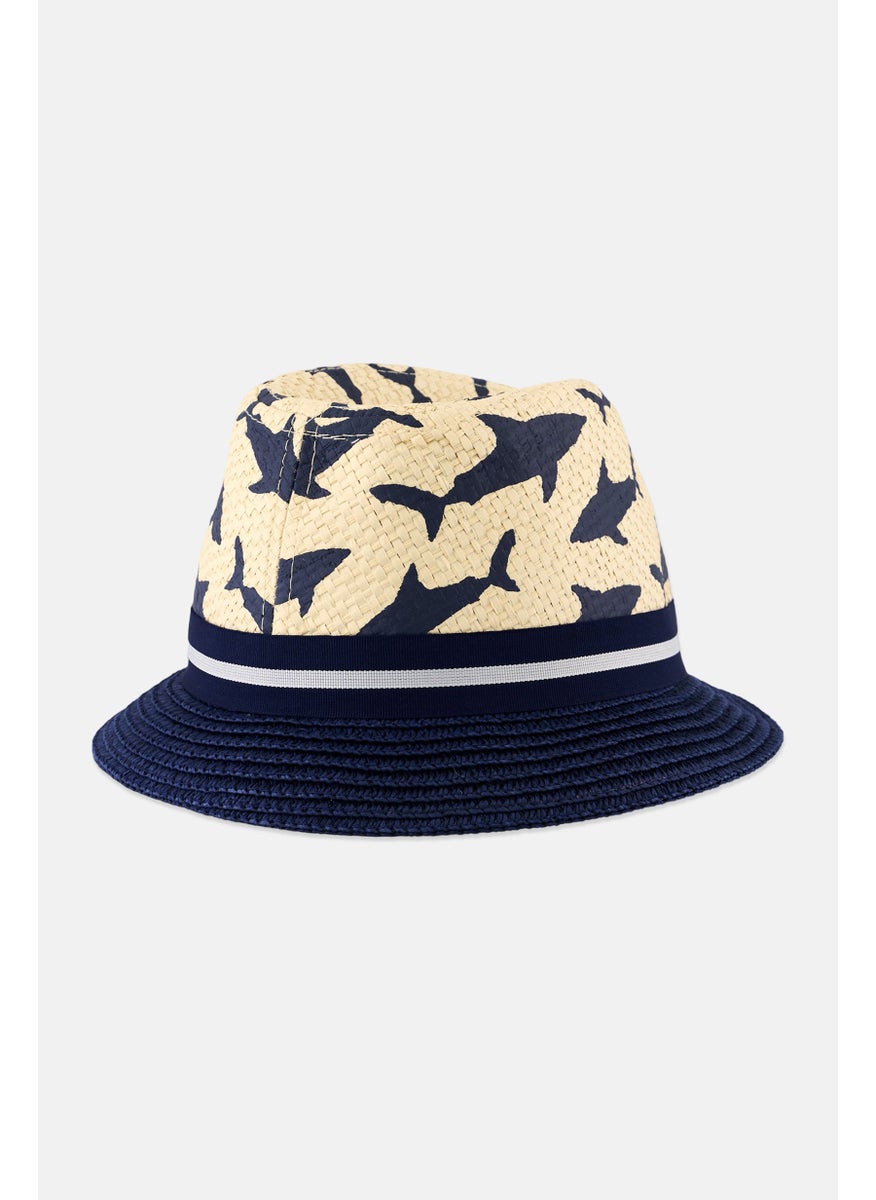 Andy & Evan Toddlers Boy Graphic Buckle Hat, Beige/Navy  - Image 2