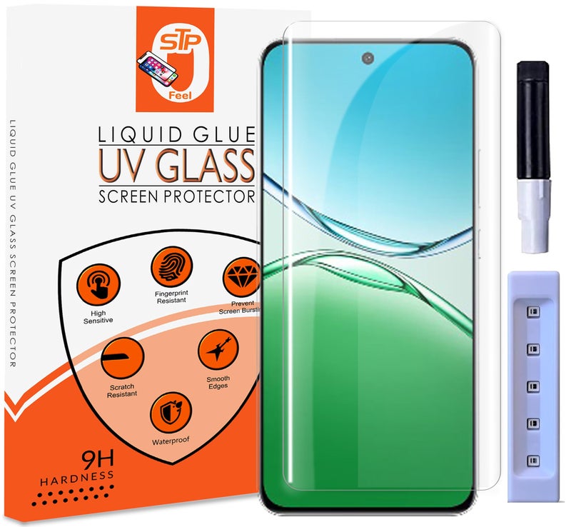 STP FEEL® UV Premium Tempered Glass Screen Protector For Oppo F29 Pro 5G (6.7 Inch, Pack of 1) Full Adhesive UV Curved Case Friendly HD Clarity with easy installation kit - Image 1