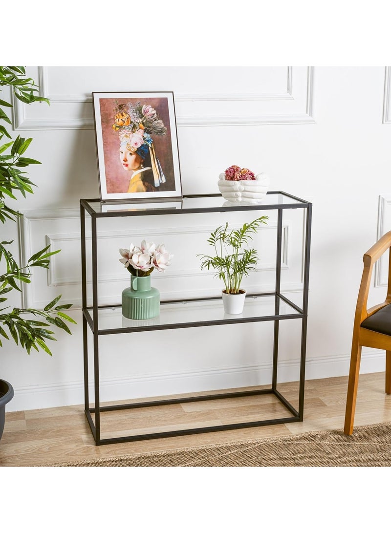 LINGWEI Modern Glass Console Table with Storage Pre Assembled 2 Tier Elegant Entryway Sofa Hallway Living Room Bedroom Home Office Furniture - Image 1