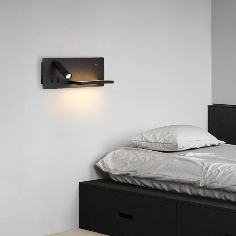 LED Black Wall Sconce Adjustable Bedside Reading Light Indoor Ambient Lighting for Bedroom, headboard sconces with Switch USB Charging Port, Living Room Hotel Read Lamps(Right) (Right) - Image 2