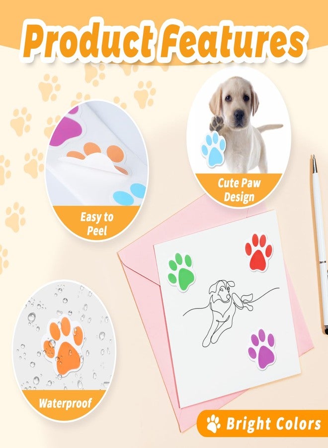 Aixoom 500 Pcs Paw Print Sticker 1" Cute Dog Cat Paw Sticker - Self-Adhesive Small Colorful Puppy Paw Print Sticker Roll - Image 3