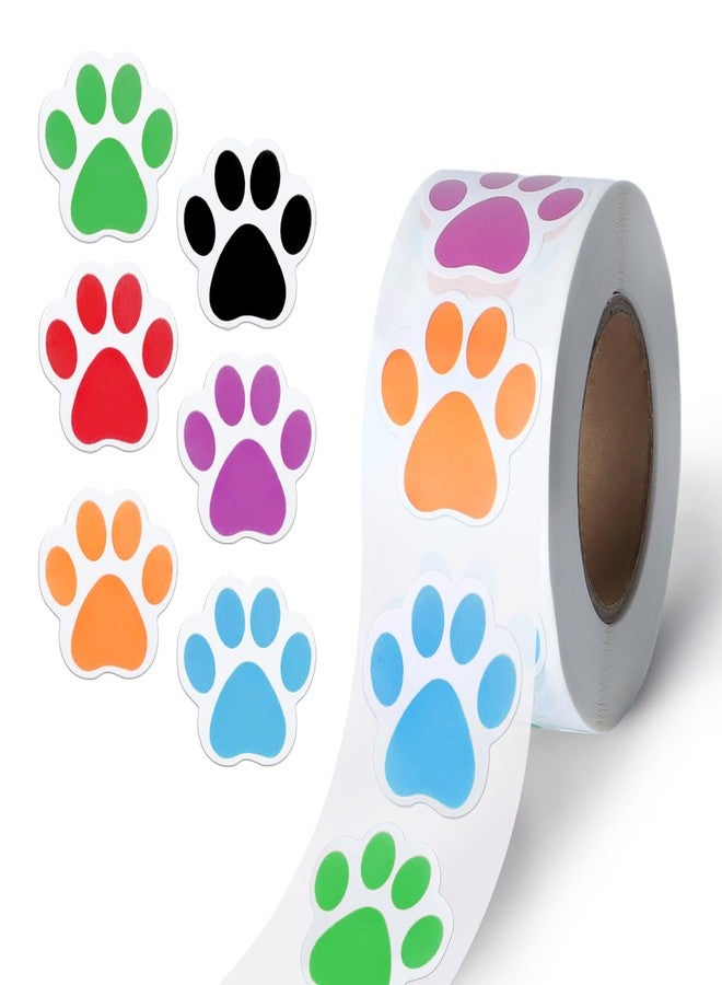 Aixoom 500 Pcs Paw Print Sticker 1" Cute Dog Cat Paw Sticker - Self-Adhesive Small Colorful Puppy Paw Print Sticker Roll - Image 1