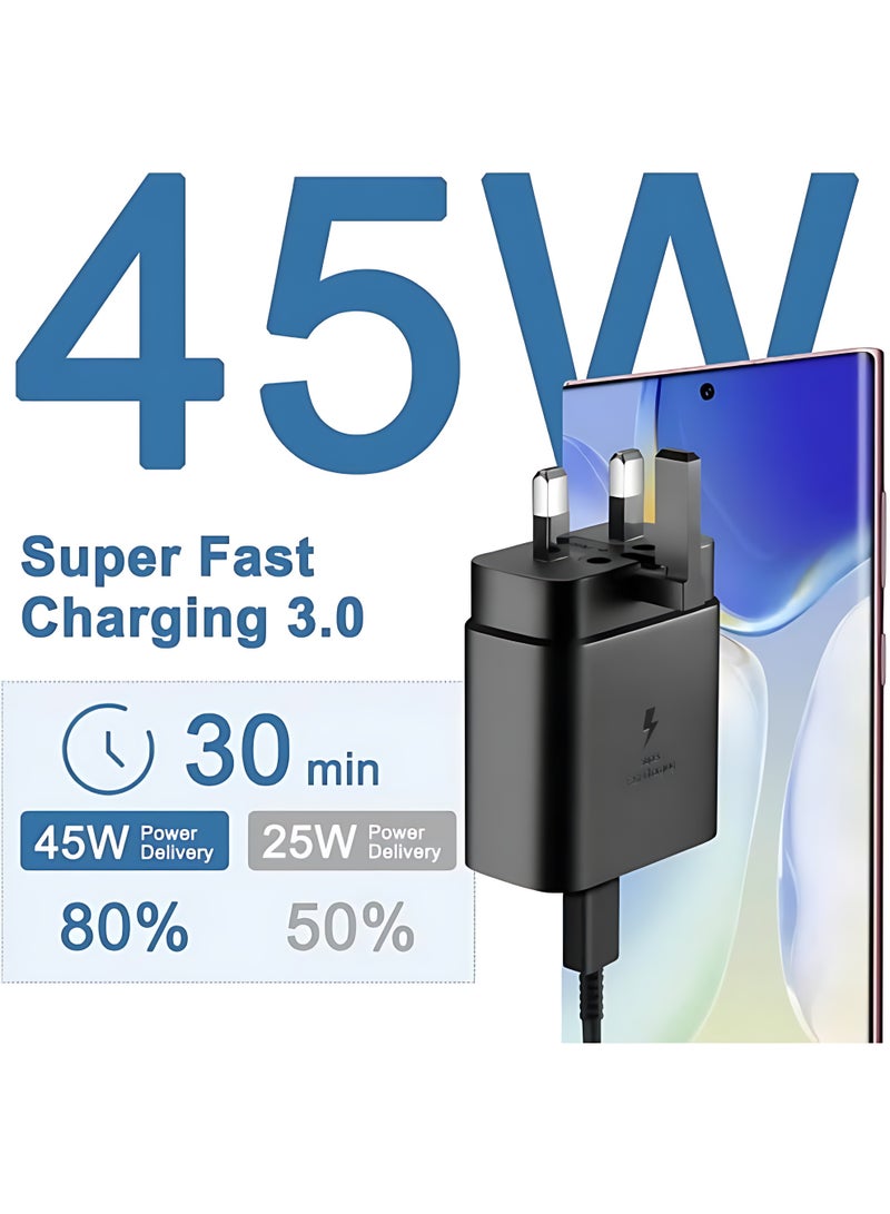 XiaoGiqi 45W Super Fast Wall Charger with Type-C Port and 1m USB-C Cable, Compatible with Samsung S24 Ultra S24 Plus S23 FE S24 S22 S21 S20 A54 A25 A15 A05S A53 A34 A23 5G Z Fold 4 Z Flip Tab S7 S8, Fast Charging Adapter for Home Office Travel Daily Use - Image 2