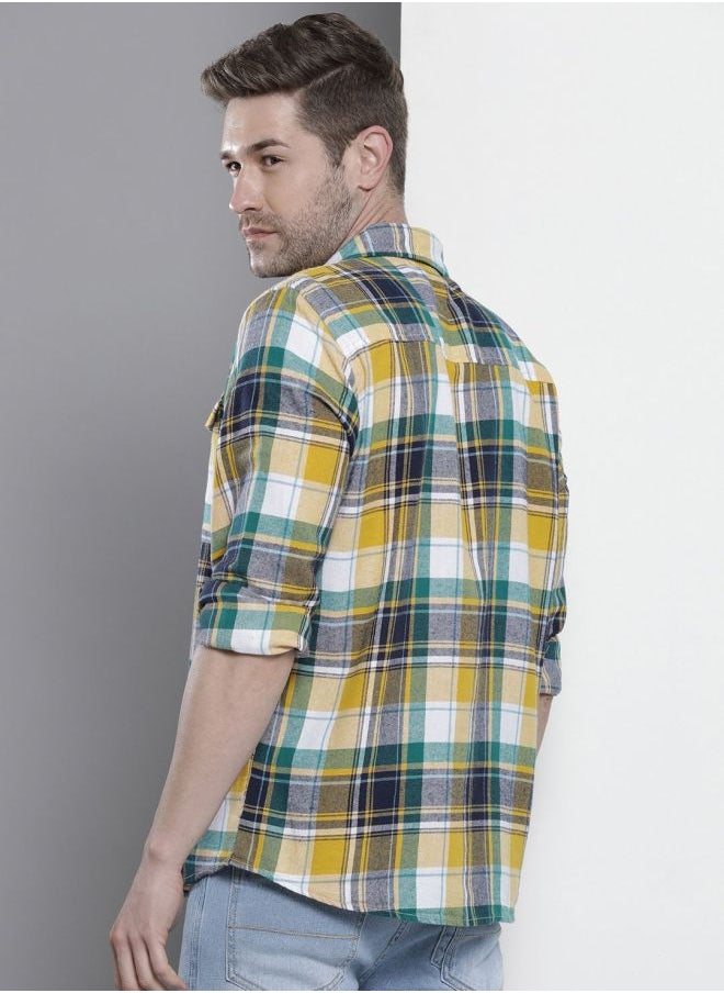 The Indian Garage Co Men Slim Fit Checkered Full Sleeves Cutaway Collar Double Flap Pocket Casual Over Shirt  - Image 2