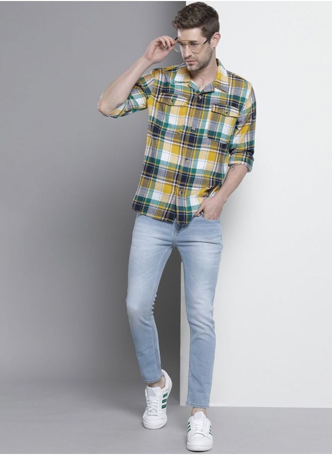 The Indian Garage Co Men Slim Fit Checkered Full Sleeves Cutaway Collar Double Flap Pocket Casual Over Shirt  - Image 5
