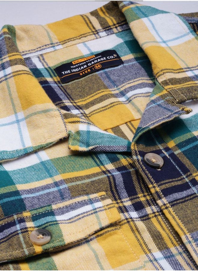 The Indian Garage Co Men Slim Fit Checkered Full Sleeves Cutaway Collar Double Flap Pocket Casual Over Shirt  - Image 4
