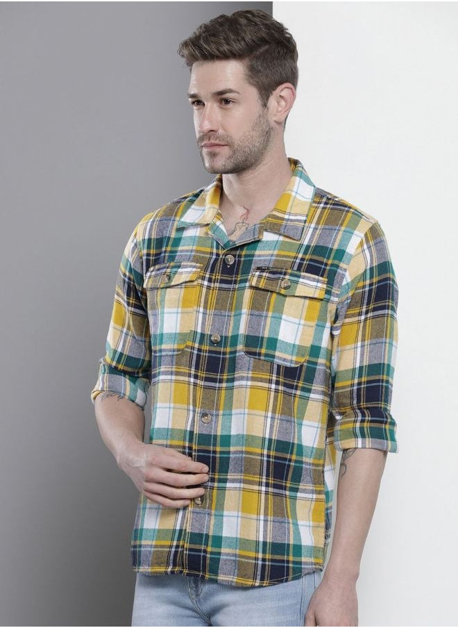 The Indian Garage Co Men Slim Fit Checkered Full Sleeves Cutaway Collar Double Flap Pocket Casual Over Shirt  - Image 3