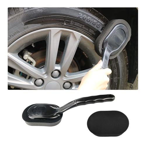Sylvil Tire Shine Applicator Brush HighDensity Sponge Tire Dressing Applicator Pad with Long Handle Multipurpose Curved Auto Tire Detailing Tool Vehicle Cleaning Waxing Accessory - Image 1