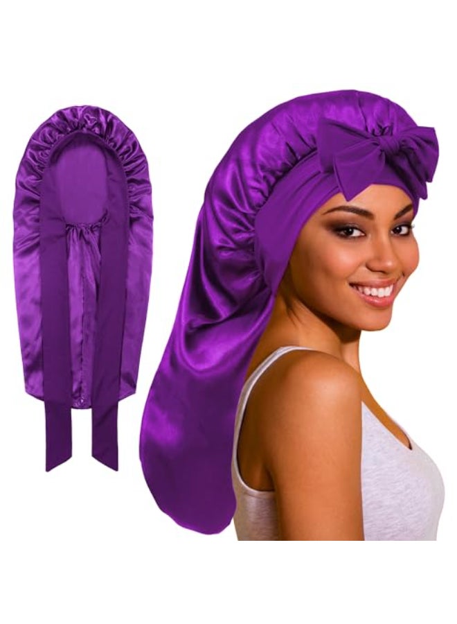 ROYBENS Long Bonnet Satin Hair Silk Bonnet for Sleeping Women Silky Bonnets for Women with Tie Band Sleep Cap for Braids Curly Hair - Image 1