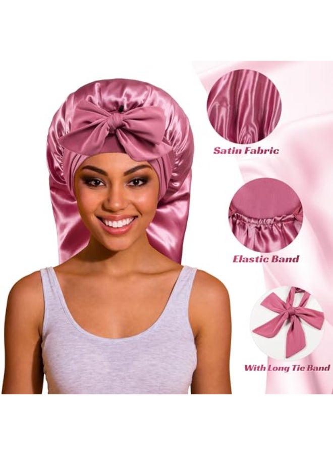 ROYBENS Long Bonnet Satin Hair Silk Bonnet for Sleeping Women Silky Bonnets for Women with Tie Band Sleep Cap for Braids Curly Hair - Image 3